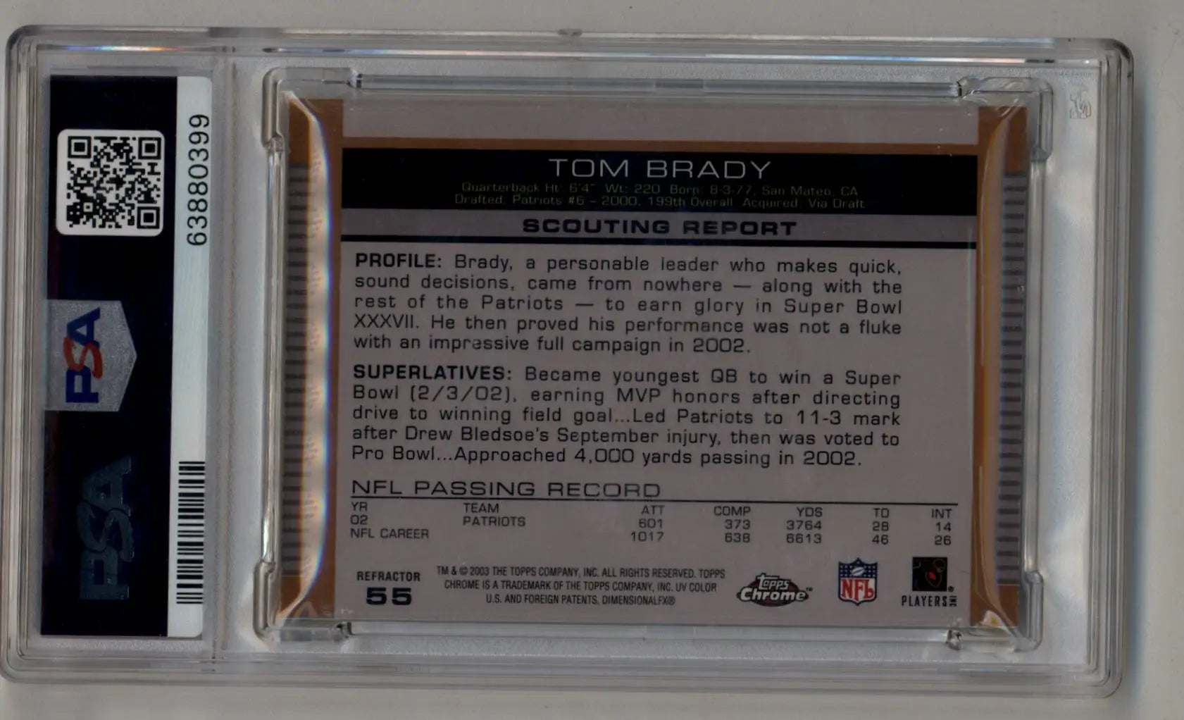 Tom Brady 2003 Topps Draft Picks Chrome Gold Refractor PSA 9 Mint - Singles