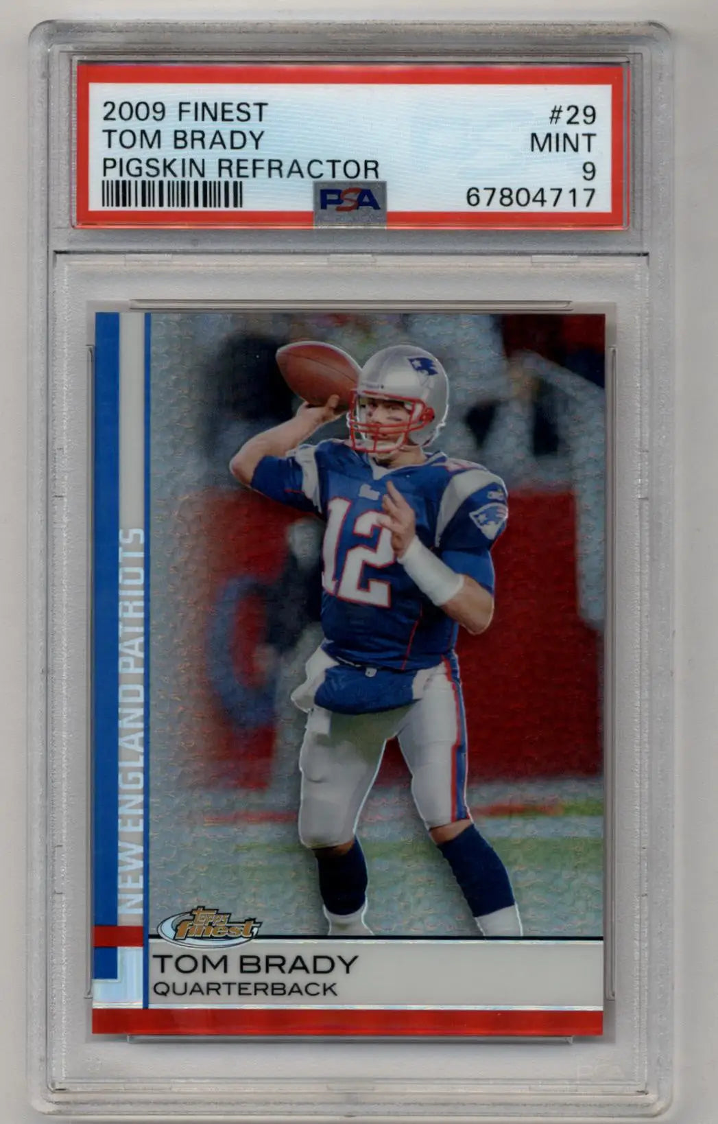Graded Tom Brady 2009 Finest Pigskin Refractor football trading card PSA 9 Mint