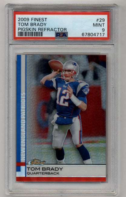 Graded Tom Brady 2009 Finest Pigskin Refractor football trading card PSA 9 Mint