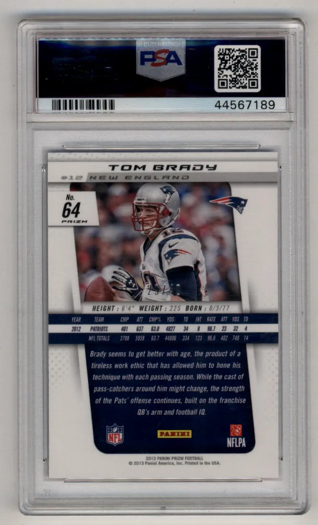 Tom Brady 2013 Prizm Purple Cracked Ice #64 29/40 PSA 10 Gem Mint - Singles