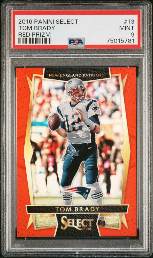 PSA-graded 2016 Panini Select Tom Brady #12 Red Prizm football card #84/99 Mint condition
