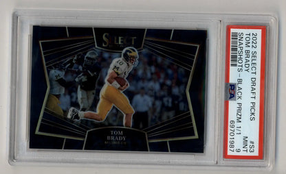 Tom Brady 2022 Select Draft Picks Snapshots card showing player in yellow uniform running