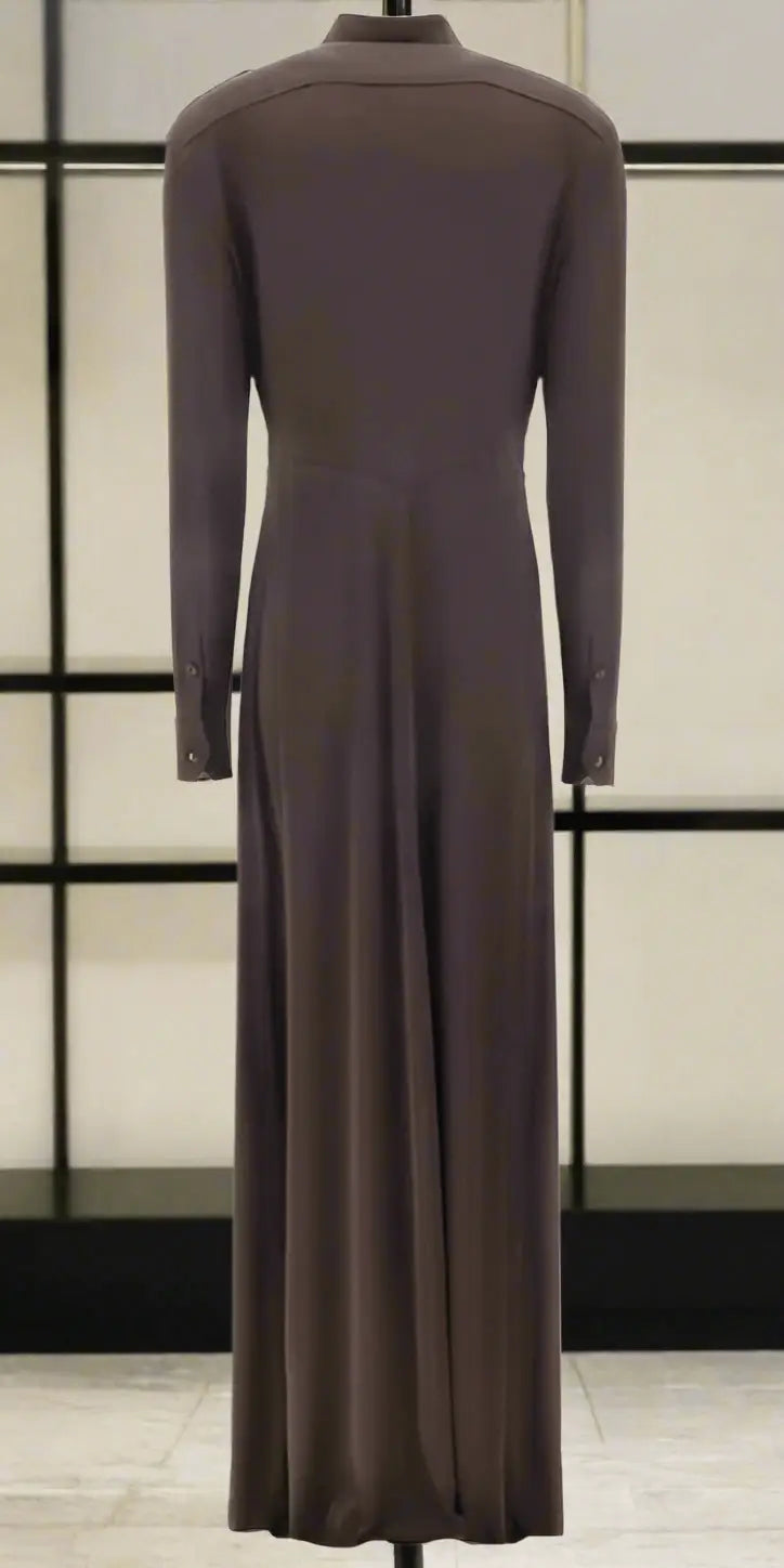 Long-sleeved dark gray chemise dress with collar and buttoned cuffs in Tom Ford brown CHEMISE DRESS