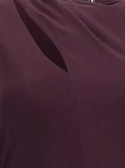 Maroon asymmetrical neckline blouse paired with TOM FORD Jersey midi dress with scarf
