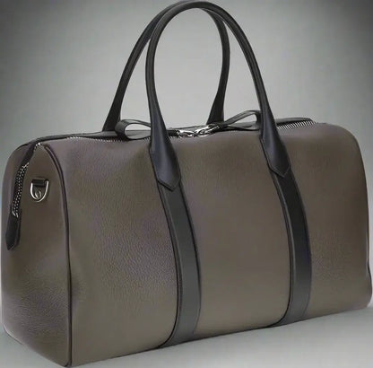 Olive green leather travel bag with black handles and silver hardware for Tom Ford Men’s Travel Bag