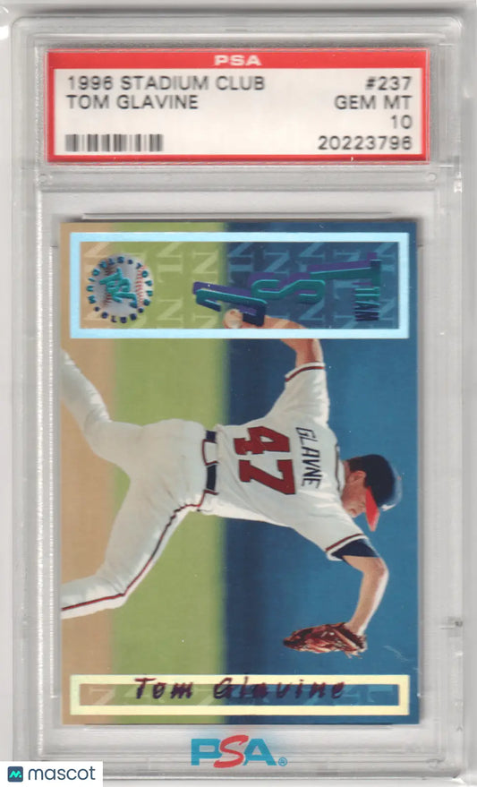 Graded Tom Glavine baseball card from Topps Stadium Club listed at Columbia Hobby