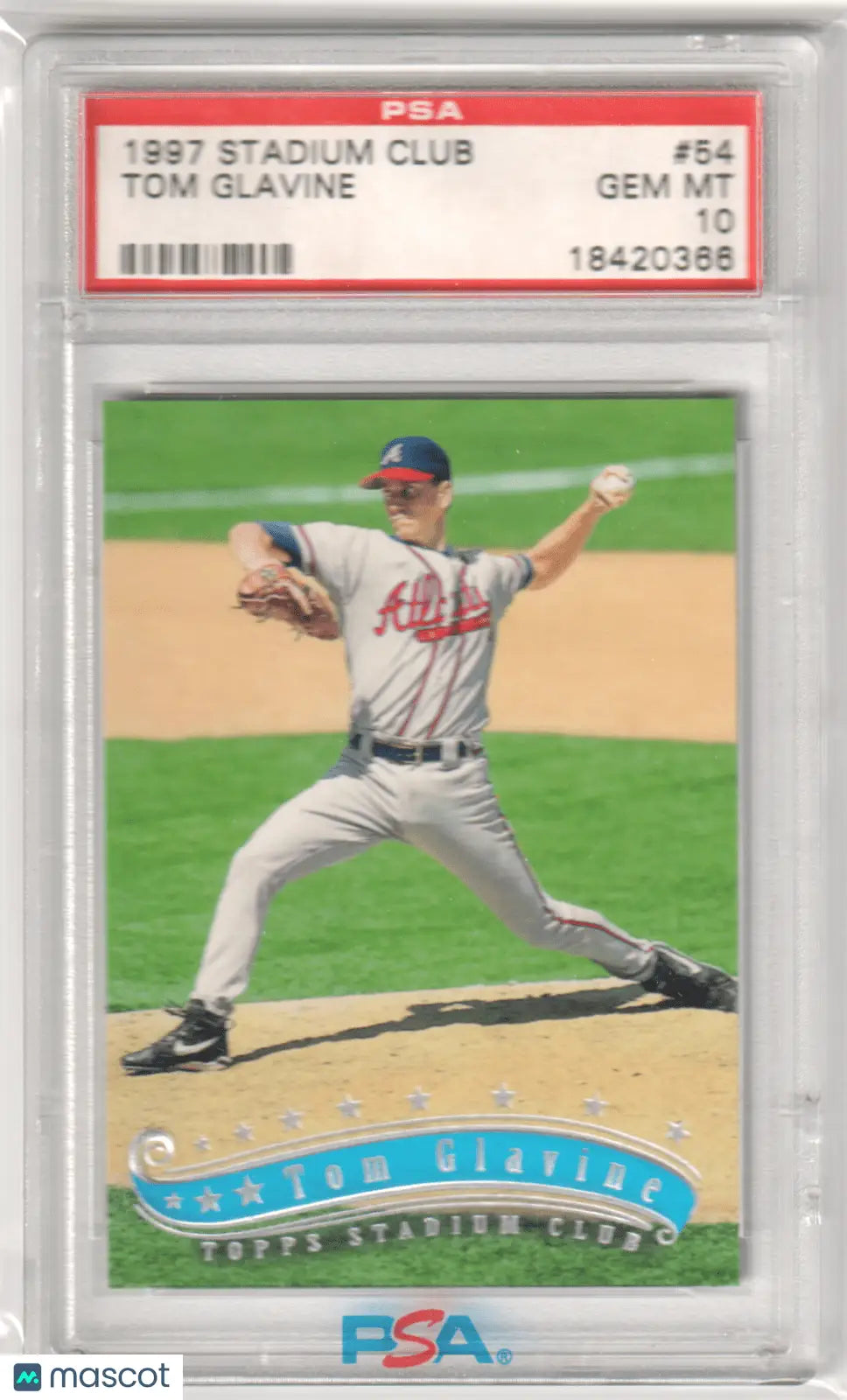 Graded Tom Glavine 1997 Topps Stadium Club baseball card PSA 10 GEM MINT from Columbia Hobby