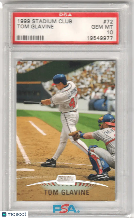 Graded Tom Glavine baseball card from Topps Stadium Club by Columbia Hobby PSA 10