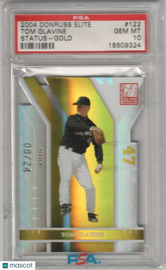 Tom Glavine baseball card from Donruss Elite Status Gold PSA 10 GEM MINT Columbia Hobby
