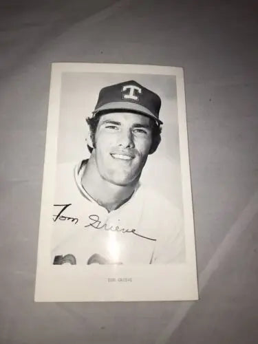 Black and white baseball card of Tom Grieve, Vintage 1970s Texas Rangers 4x7 Press Photo Rare