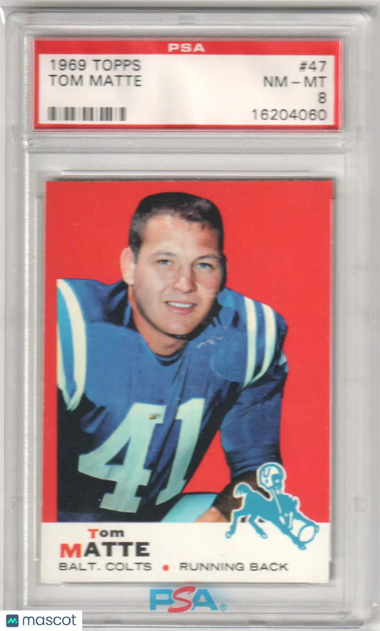 1969 Topps Tom Matte football trading card graded NM-MT 8 by PSA from Columbia Hobby