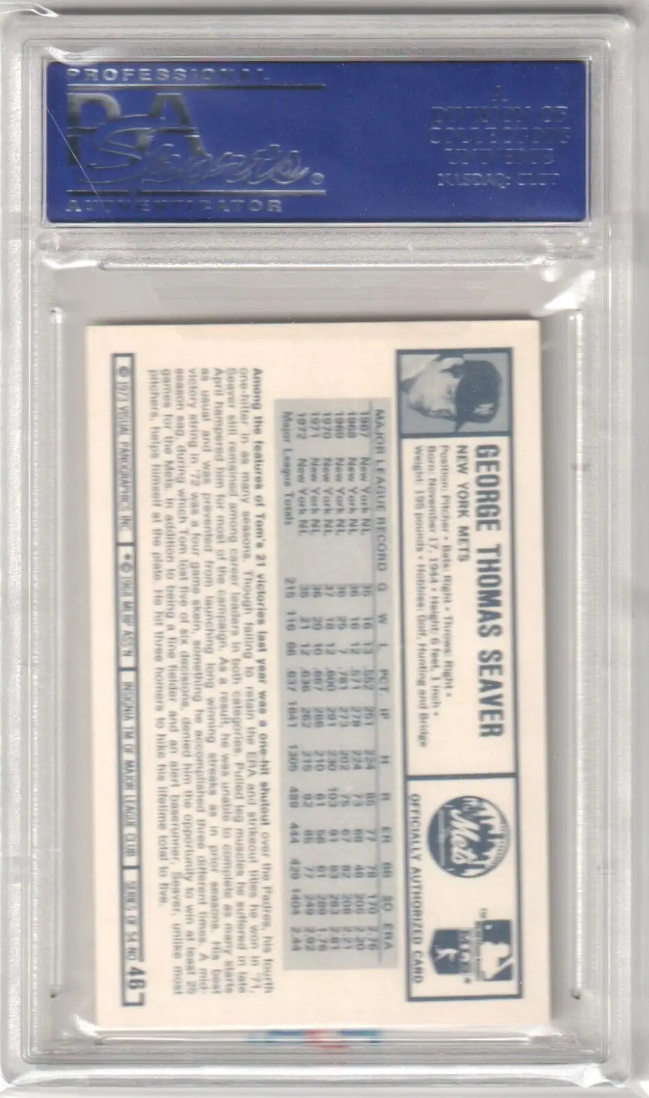 Graded Tom Seaver 1973 Kellogg’s Pro Super Stars baseball card from Columbia Hobby