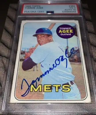 Signed Tommie Agee baseball card with gem mint auto and PSA 3 DNA authenticity