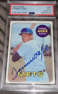 Signed Tommie Agee baseball card with gem mint auto and PSA 3 DNA authenticity