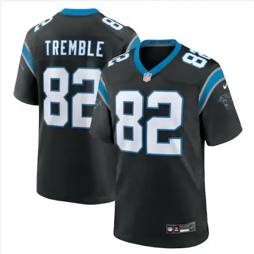 Black Carolina Panthers Tommy Tremble Nike Game Jersey with TREMBLE and 82 in white