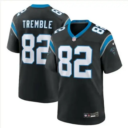 Black Carolina Panthers Tommy Tremble Nike Game Jersey with TREMBLE and 82 in white
