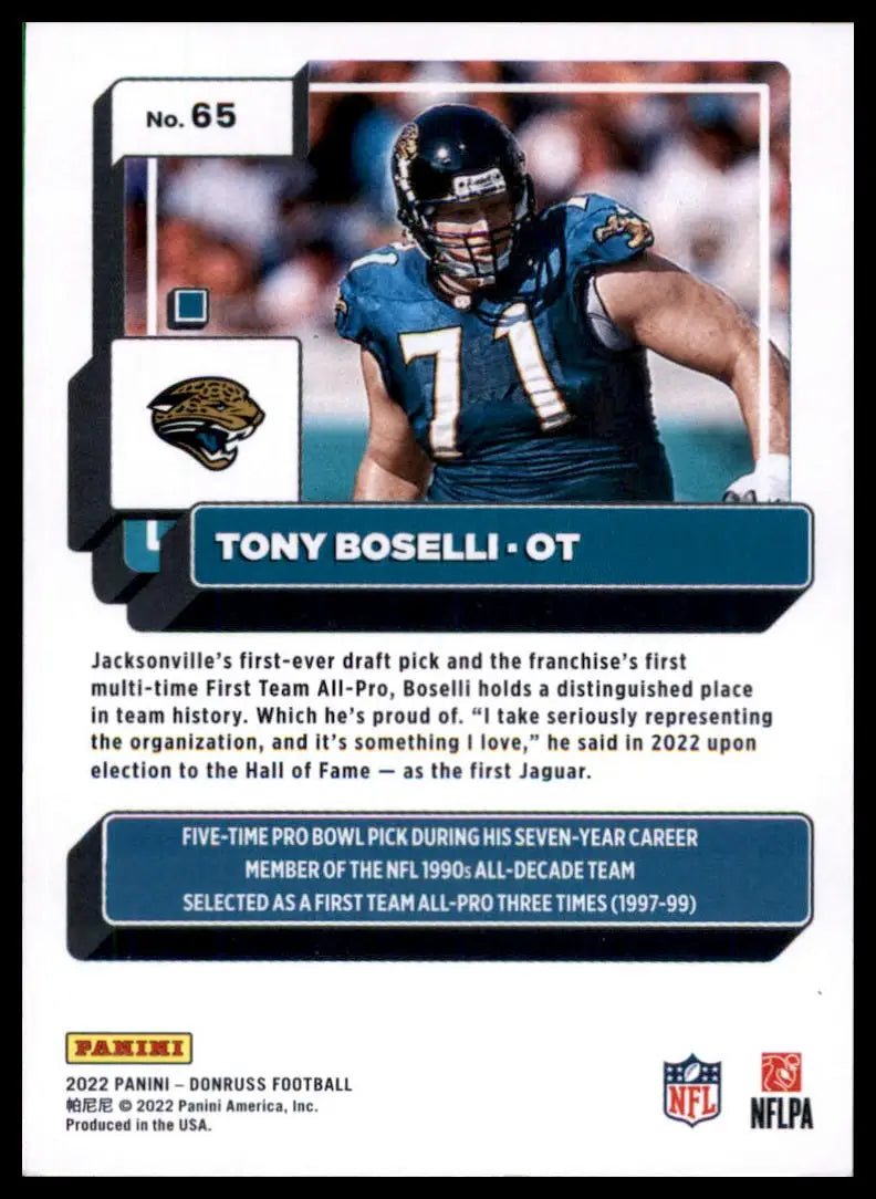 Tony Boselli football card from 2022 Donruss Jacksonville Jaguars collection