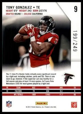 Tony Gonzalez football card from Panini Rookies Stars Longevity series at Atlanta Falcons