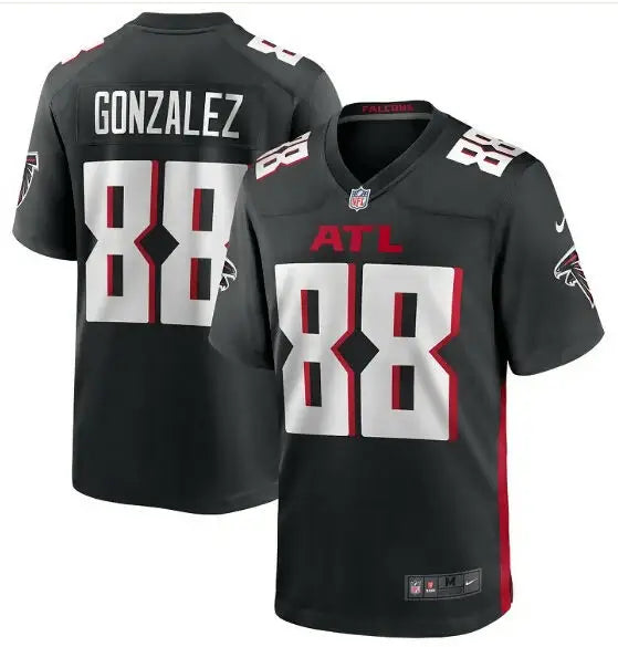 Black Tony Gonzalez Atlanta Falcons NFL jersey with #88 Gonzalez name and number