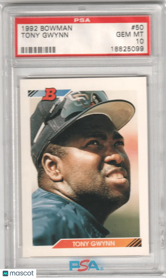 Graded Tony Gwynn baseball card from Columbia Hobby, 1992 Bowman #50 PSA 10 GEM MINT