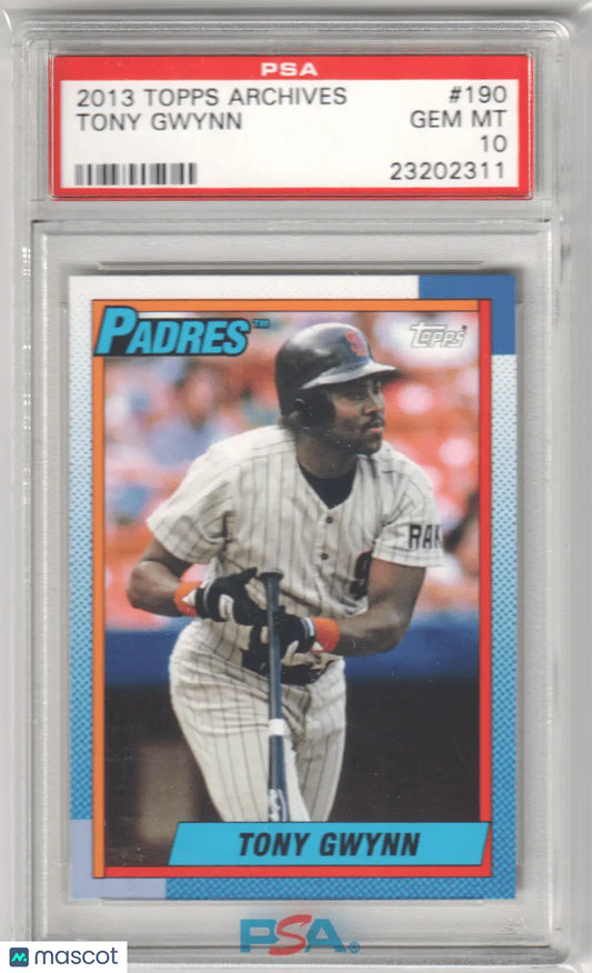Graded Tony Gwynn baseball card from Topps Archives, PSA 10 GEM MINT, Columbia Hobby
