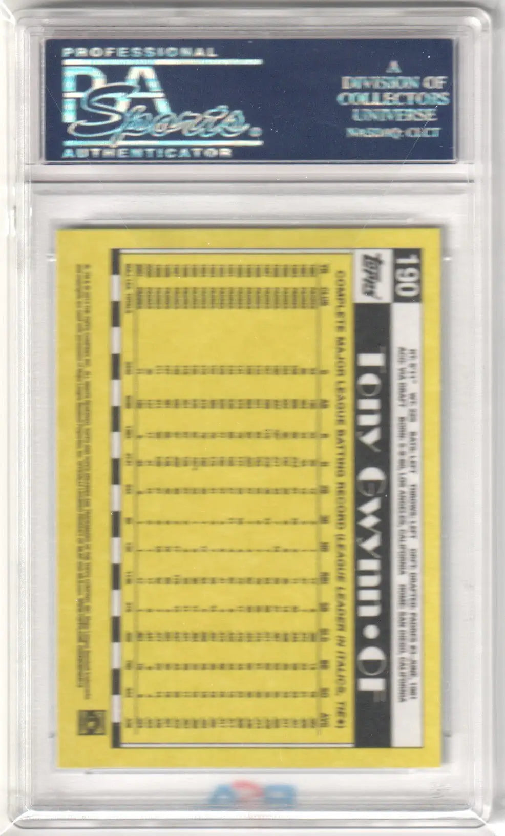 Graded Tony Gwynn baseball card from Topps Archives displayed by Columbia Hobby