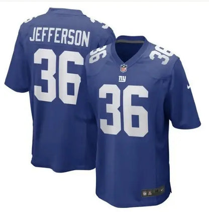 Two New York Giants Nike game jerseys featuring Tony Jefferson in royal color