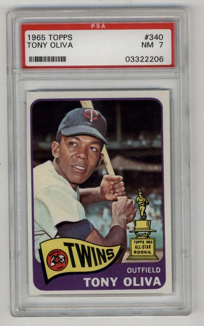 PSA graded 1965 Topps Tony Oliva baseball card in NM-7 condition for collectors