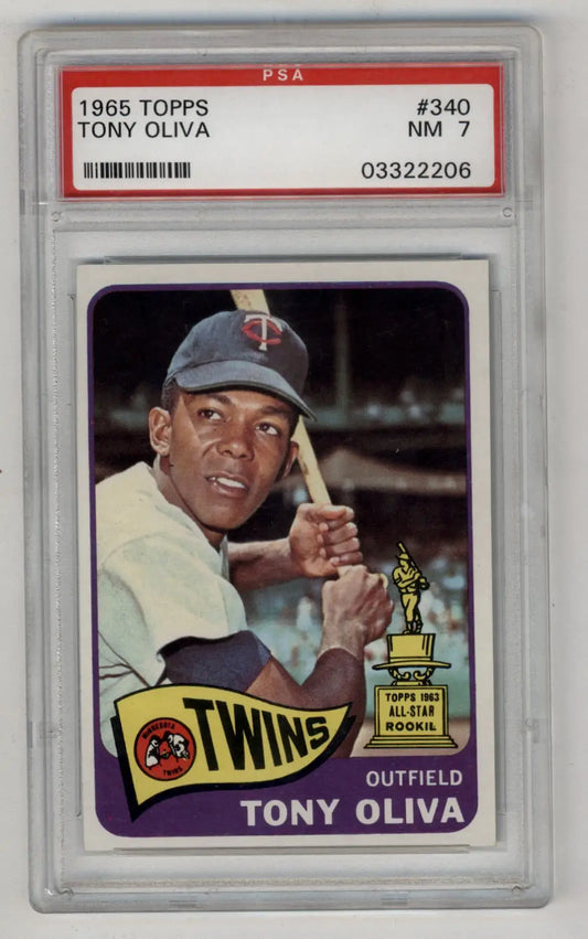 PSA graded 1965 Topps Tony Oliva baseball card in NM-7 condition for collectors