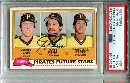 Tony Pena 1981 Topps #551 PSA 4 DNA 10 AUTO Rookie Card Pittsburgh Pirates collectible