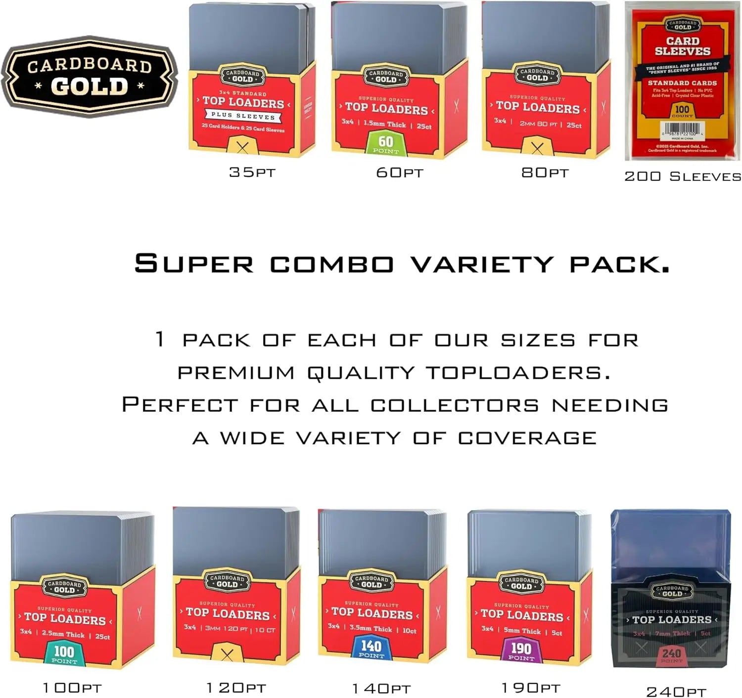 Cardboard Gold toploader variety pack for optimal card protection in hard plastic holders