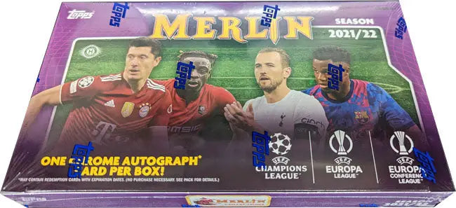 Topps 2021-22 Merlin Chrome UEFA Champions League Soccer Hobby Box featuring trading cards