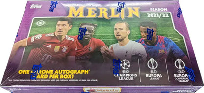 Topps 2021-22 Merlin Chrome UEFA Champions League Soccer Hobby Box featuring trading cards