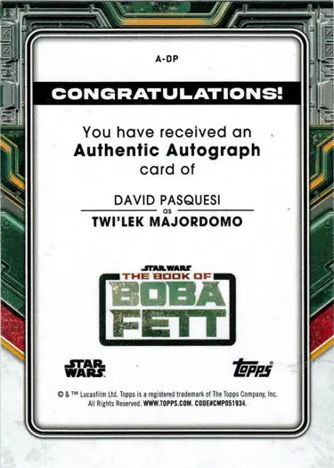 Autograph card featuring David Pasquesi as Twi’lek Majordomo from The Book of Boba Fett