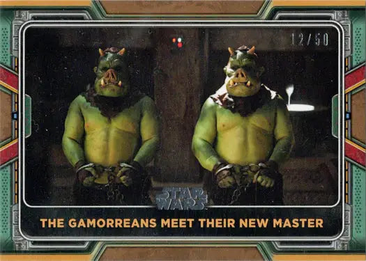Trading card of two Gamorrean Guards in Topps 2022 Star Wars Boba Fett Bronze Parallel
