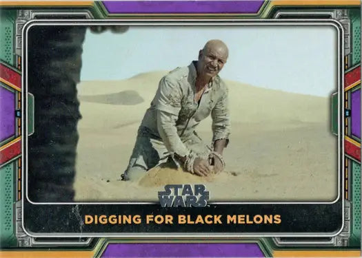 Star Wars Topps 2022 Boba Fett Purple Parallel Card with desert digging scene