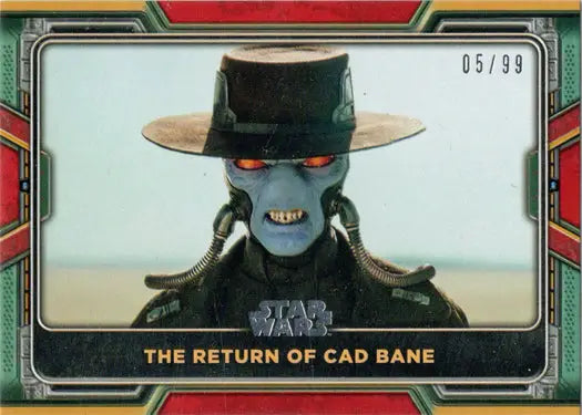Blue-skinned character in black hat with red eyes on Topps Red Parallel Trading Card
