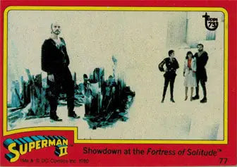 Trading card of Superman scene with gold foil stamped design for 75th anniversary