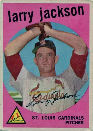 Base card featuring Larry Jackson in a throwing stance for St. Louis Cardinals trading cards