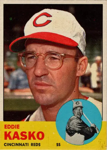 Vintage Eddie Kasko baseball card from Topps Baseball 1963 series, collectible base card