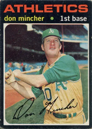 Topps Baseball 1971 Base Card 680 Don Mincher in batting stance trading cards image