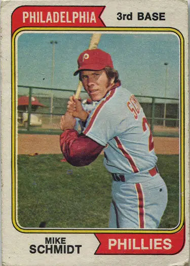 Vintage Topps Baseball base card of Mike Schmidt in batting stance for trading cards collection