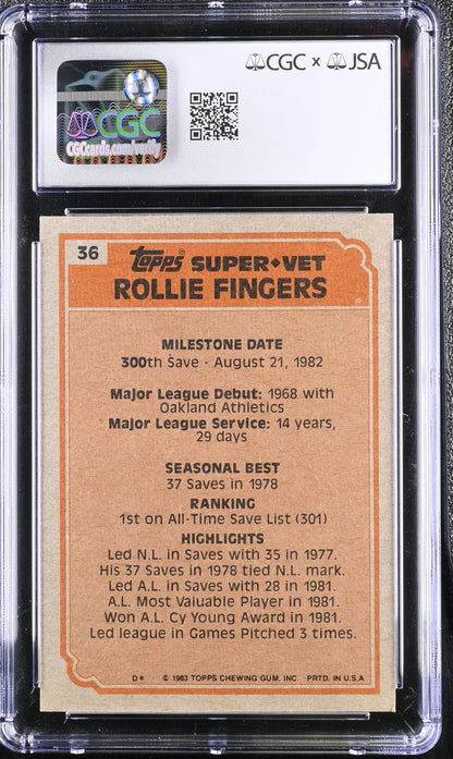 Graded Rollie Fingers Topps Baseball Base Card Autograph CGC 7 Near Mint JSA Signature