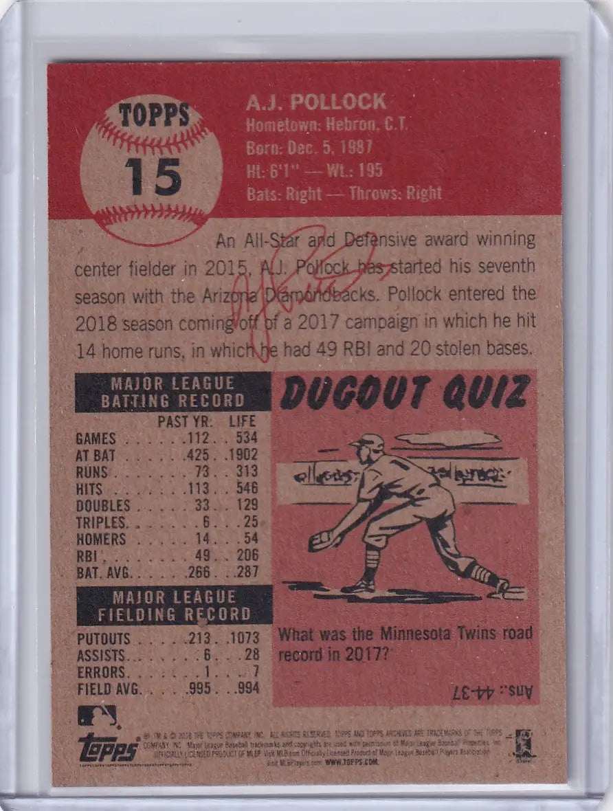 Baseball trading card of A.J. Pollock from Topps Baseball Living Set featuring player stats