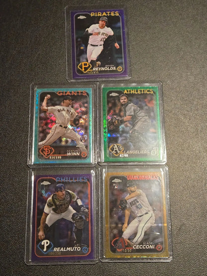 Topps Chrome 2024 Baseball MLB logo refractor Lot of 5 Cards All #’d - Baseball Cards