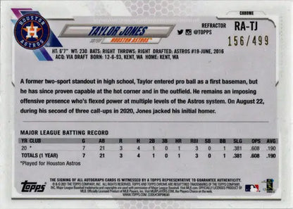 Baseball trading card of Taylor Jones, Houston Astros, Topps Chrome Autograph Refractor