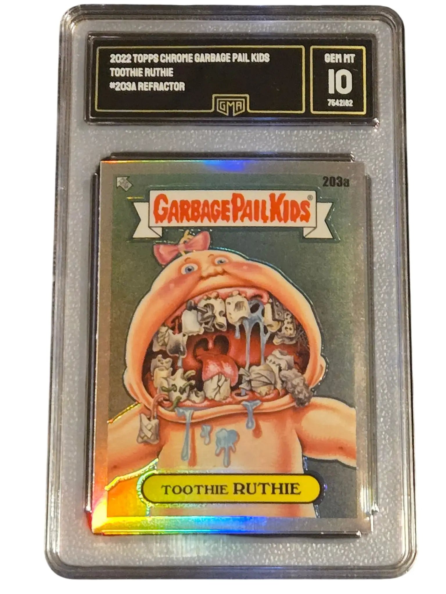 Topps Chrome Garbage Pail Kids 2022 Toothie Ruthie #203a Refractor GMA 10 Graded - Trading Card