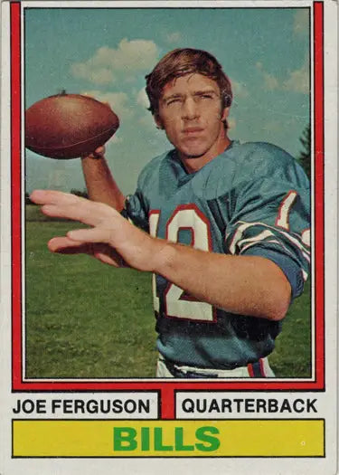Vintage 1974 Buffalo Bills base card featuring quarterback Joe Ferguson in light blue jersey