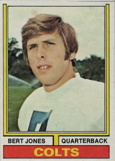 Vintage 1974 Topps Base Card 524 Bert Jones Colts quarterback trading card in white jersey