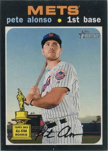 Base card of Pete Alonso in Mets pinstriped uniform, a must-have for baseball cards collectors